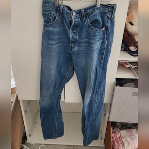 Classic Medium Wash High Waisted Button Fly 501 Skinny Denim Jeans